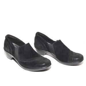 Aravon Kitt Twin Gore Black Suede Pull-on Booties Shoes Size 7 Leather